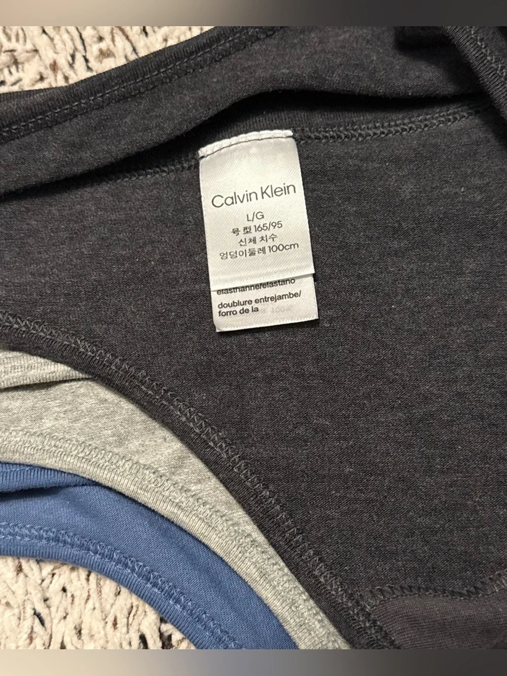 Calvin Klein Women's Thong Underwear 3 Pack Large Cotton Gray Charcoal Blue